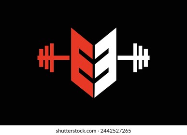 Letter E OR EE Logo With barbell. Fitness Gym logo. fitness vector logo design for gym and fitness