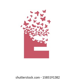 letter E with effect of destruction. Dispersion. Butterfly, moth.