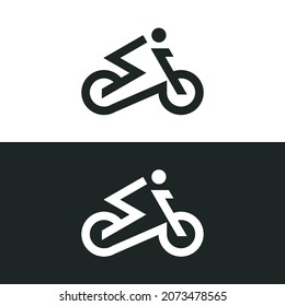 Letter E Electric Bicycle Hidden logo concept. Vector silhouette Illustration Design.