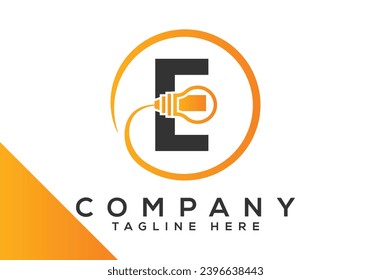 Plantilla de vectores de diseño de bombilla eléctrica de letra E. símbolos de logotipo industrial y tecnológico