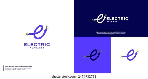 letter e with electric cable theme, logo design concept.