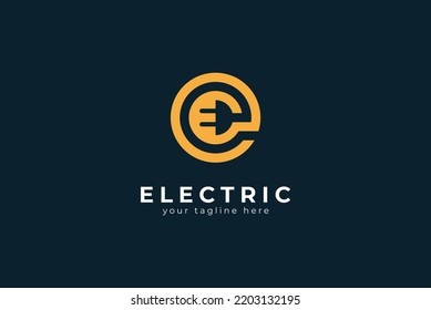 Letter E Electric  Logo, Letter E and Plug combination, flat design logo template, vector illustration