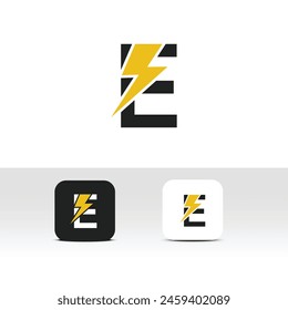 Letter E Electric Logo - Thunder,Lightning,flash,voltage,charge and electricity logo design idea - Alphabetic or font logo for letter E