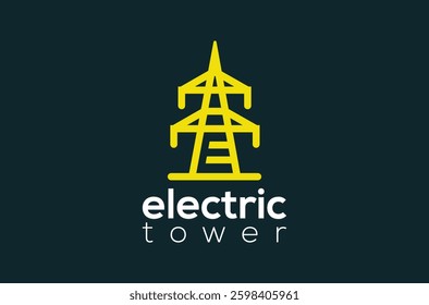 Letter E Electric Transmission Tower Logo Design, high voltage electric tower logo, power line logo system, electricity pole logo, Energy pylon, electricity infrastructure vector icon symbol sign
