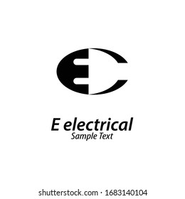 Letter E electrical logo, electric socket logo design, negative space concept template.