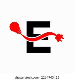 Letter E Electricity or Electrical Logo Concept with Electric Plug and Bulb Icon