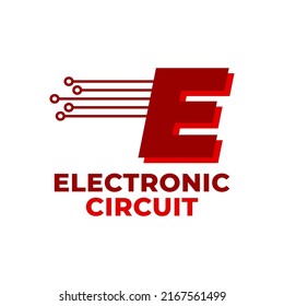 letter E with electronic circuit decoration initial vector logo design element