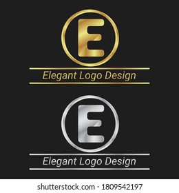 Logo De La Carta E Elegante. Diseño Elegante Con Logo. Diseño del logotipo dorado plateado. Diseño De Lujo. Diseño Real.