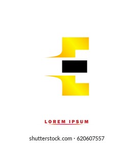 Letter E Elegant typographic black and yellow