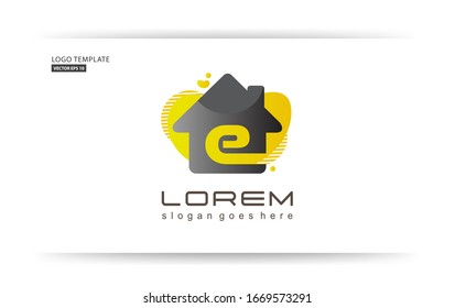 Letter E elements of house logo design with liquid splash background. For web logos, markets, applications, etc. Eps vector 10.