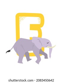 letter E and elephant isolated icon