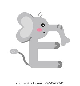 Letter E. Elephant. Vector graphics in flat cartoon style