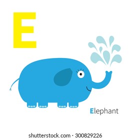 Letter E Elephant Zoo alphabet. English abc with animals Education cards for kids Isolated White background Flat design Vector illustration