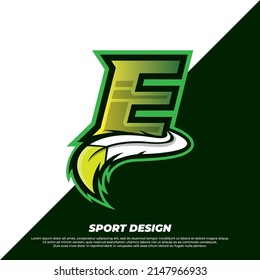 Letter E esport design template with indian fur style, gamer and sport logo illustration