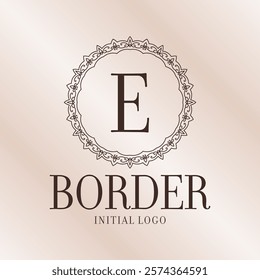 letter E ethnic border initial logo with soft gradient background