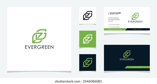 Letter E evergreen logo design, business card vector template
