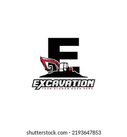 Letter E excavator logo concept template vector.