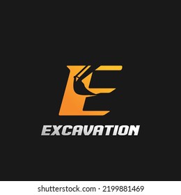 Letter E excavator logo concept template vector.