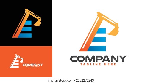 Letter E Excavator Logo for construction company