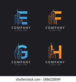 Letter E F G and H with abstract building logo template