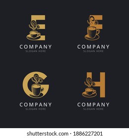 Letter E F G and H with abstract coffee cup logo template