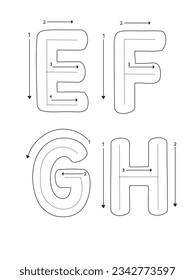 Letter E, F, G and H tracing worksheet. Worksheet suitable for learning to write letter E, F, G and H.