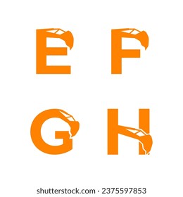 Letter E F G H with excavator arm. E F G H excavator logo template, hydraulic initials