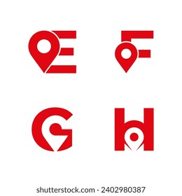 Logo de la letra E F G H con icono de ubicación. Plantilla de logotipo del puntero E F G H, iniciales del logotipo gps