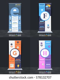 Letter E, F, G, H Concept Business Roll-Up Banner Design, Vertical Advertising Vector Template