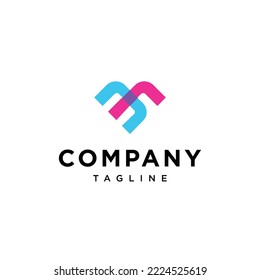 Letra E y F y plantilla vectorial del logotipo tecnológico Love.