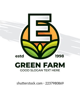 letter E Farm agricultural logo badge template, vintage style nature illustration element, farm icon