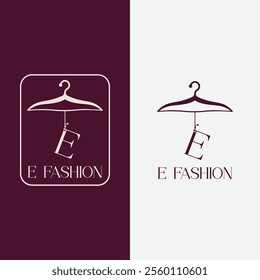 Letter E fashion logo, Hanging letter E vector Icon, boutique logo design. Initial capital E letter hanger icon
