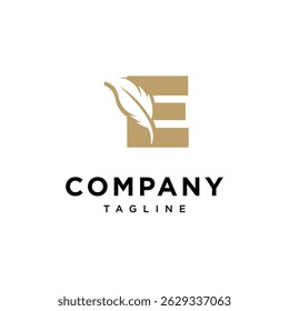 Letter E Feather Write Logo Icon Vector