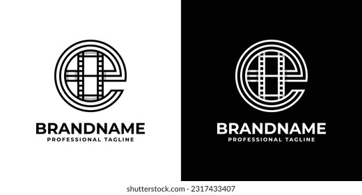 Logotipo de película de la carta E, adecuado para cualquier negocio relacionado con películas, cine, películas o medios con las iniciales E.