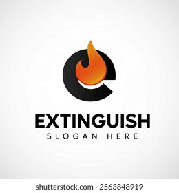 Letter E  fire logo template blazing fire black red orange