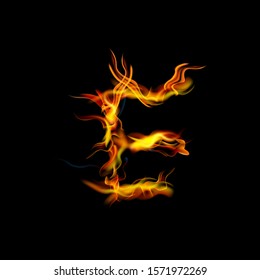 letter "E" fire or shades of horror, burning letters. Latin fonts from fire, collection of fonts. fire for creative business logos and GAME.