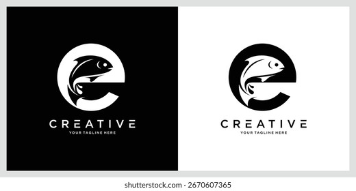 Letter E With Fish Logo Design Template