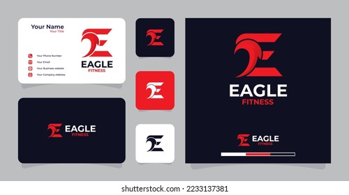 Letter E Fitness gym eagle logo and business card template logo