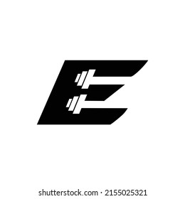 Letter E Fitness Gym Logo Design. Barbel Sports Vector Icon.