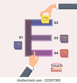 Letter E Flat Infographics Template and Web Elements - Business, Marketing Touch and Choose Concept Vector Design 