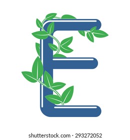 Letter E in floral style with a branch and leaves. Template element for logo design