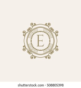 The letter E. Flourishes calligraphic monogram emblem template.