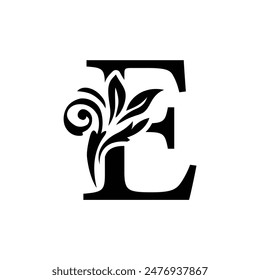 letter E flower alphabet. Beautiful capital letters 
