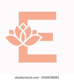 Buchstabe E Blumenkonzept für botanisches Symbol. Schönheitszeichen