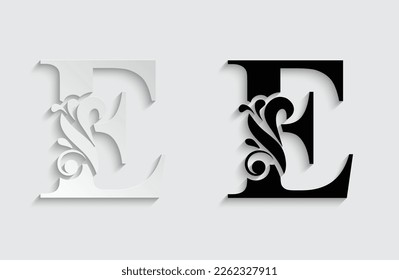 letter E. flower  letters. Vintage ornament initial Alphabet. Logo vector 
