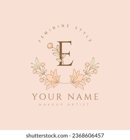 letra e flor lujo moderno tipo de letra floral floral estética botánica diseño gráfico vectorial