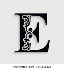 letter E flower  ornament. Vector logo. Monogram alphabet. Beautiful floral capital letters
