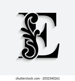 ornamento floral de la letra E. Logo del vector. Alfabeto monograma. Hermosas letras florales de mayúsculas
