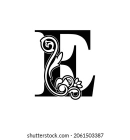 letter E flower  ornament. Vector logo. Monogram alphabet. Beautiful floral capital letters
