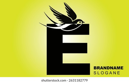 Letter E Flying Bird Logo Template Vector Sign. Dove Bird Logo on Letter B Concept